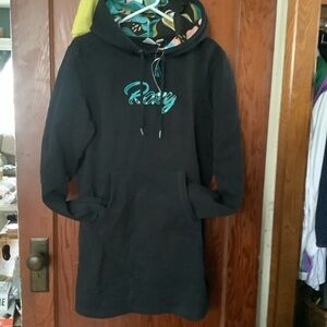 Roxy Black Hoodie Dress with Teal Logo